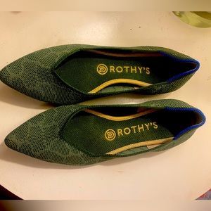 The very comfortable Rothy shoe. This lovely green is called Safari (The Point)
